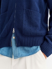 Folk Blue Pointelle Knit Zip Bomber Cardigan - Image 6 of 10