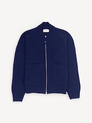 Folk Blue Pointelle Knit Zip Bomber Cardigan - Image 7 of 10