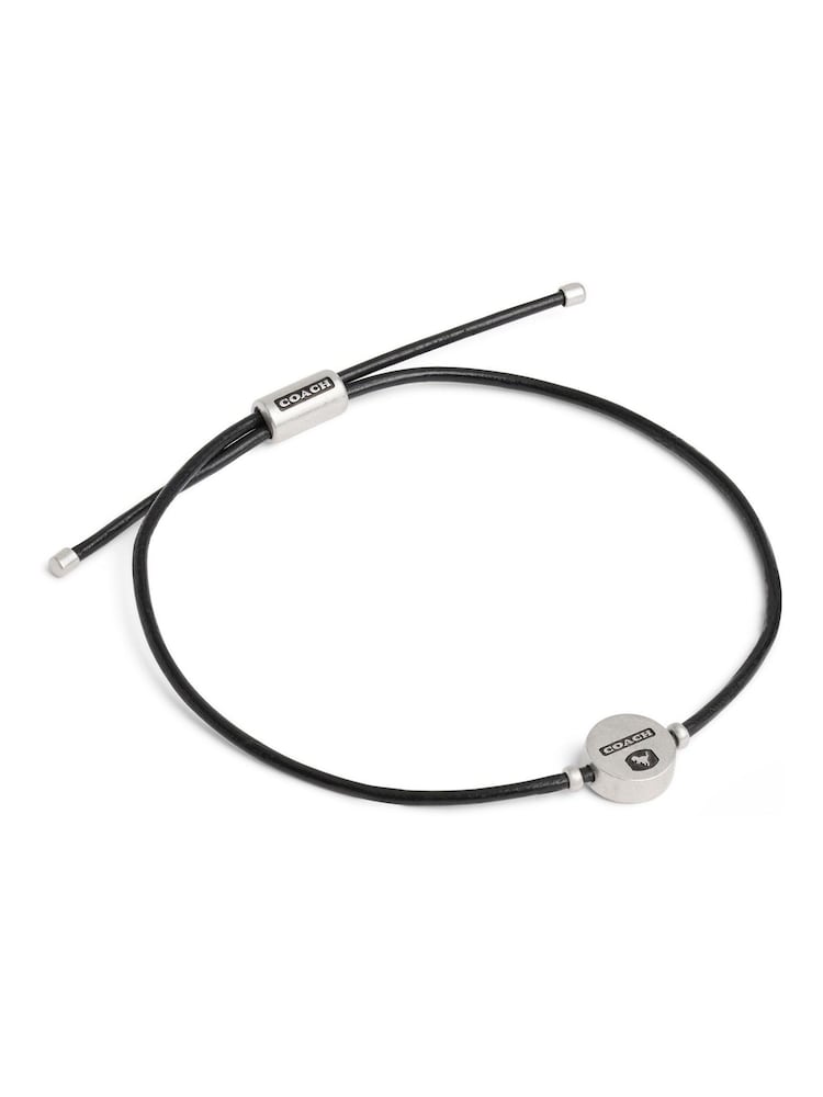 COACH Silver Tone Mens Signature Rexy Leather Slider Bracelet - Image 1 of 3