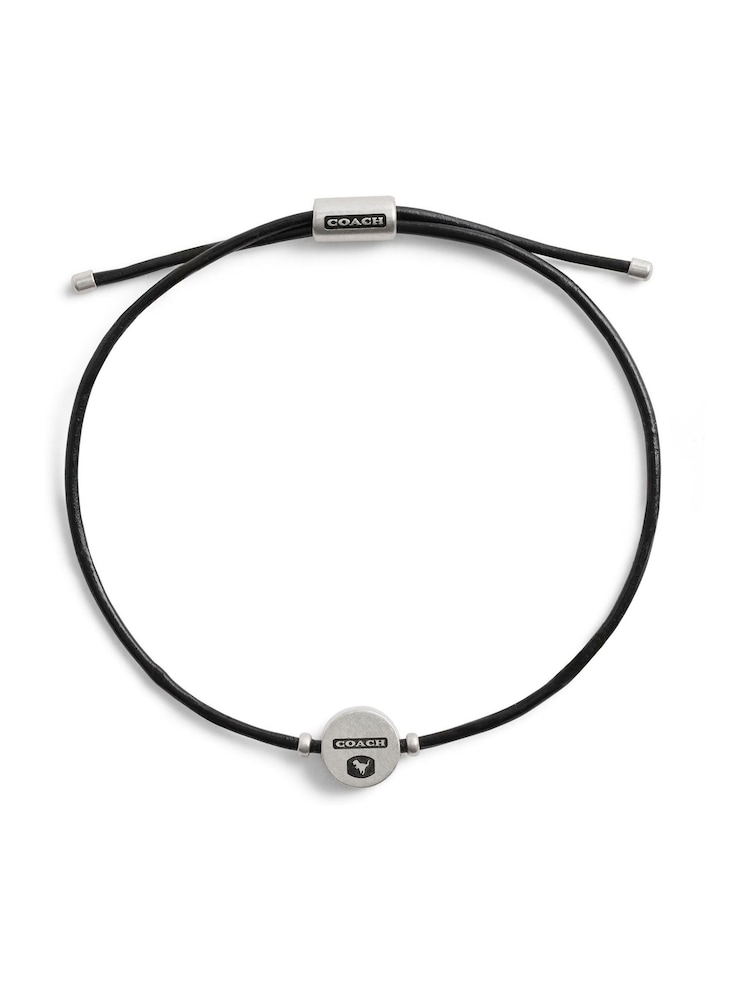 COACH Silver Tone Mens Signature Rexy Leather Slider Bracelet - Image 2 of 3