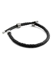 COACH Black Mens Sterling Silver Signature Leather Braided Slider Bracelet - Image 1 of 2