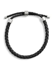 COACH Black Mens Sterling Silver Signature Leather Braided Slider Bracelet - Image 2 of 2