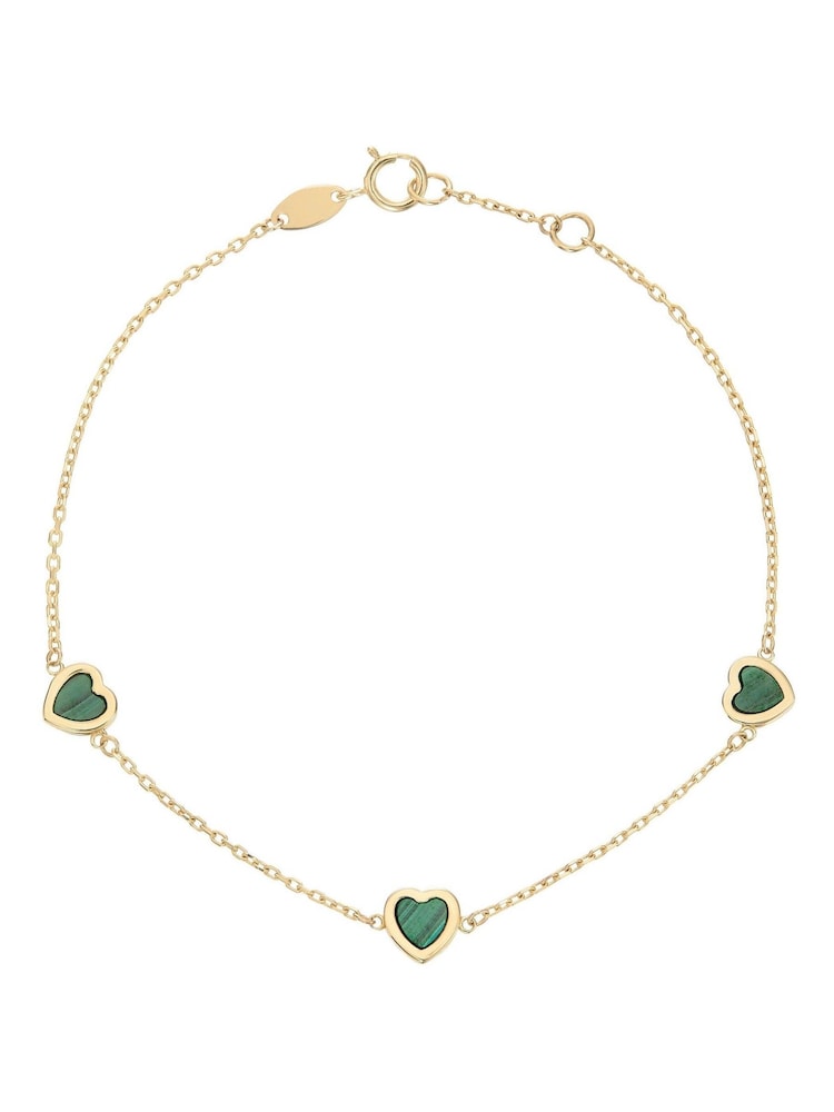 Beaverbrooks 9ct Yellow Gold Malachite Heart Bracelet - Image 1 of 4