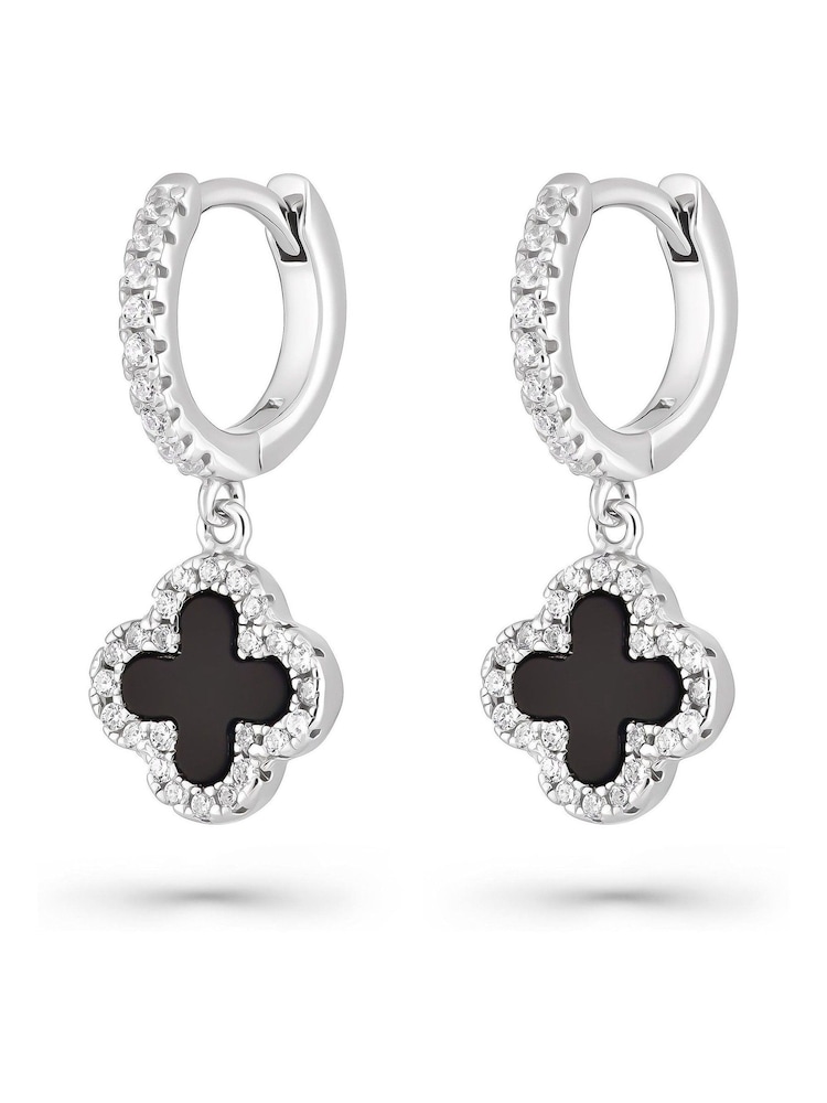 Beaverbrooks Sterling Silver Cubic Zirconia Onyx Clover Hoop Earrings - Image 2 of 4 Beaverbrooks Sterling Silver Cubic Zirconia Onyx Clover Hoop Earrings - Image 2 of 4