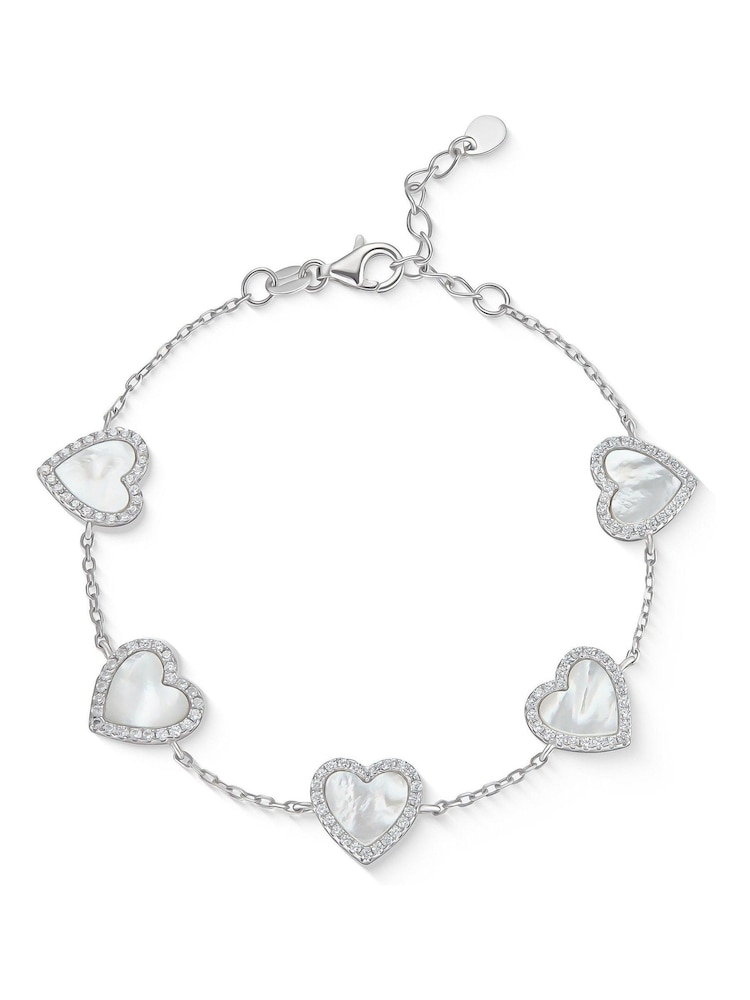 Beaverbrooks Silver Cubic Zirconia Mother of Pearl Heart Bracelet - Image 1 of 4