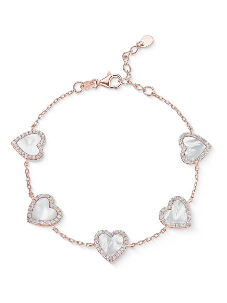 Beaverbrooks Rose Gold Tone Cubic Zirconia Mother of Pearl Heart Bracelet - Image 1 of 4