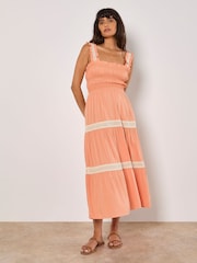Apricot Orange Smocked Nape Crochet Lace Dress - Image 1 of 4