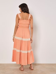Apricot Orange Smocked Nape Crochet Lace Dress - Image 3 of 4
