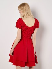 Apricot Red Eyelet Embroidered Milkmaid 100% Cotton Dress - Image 4 of 4