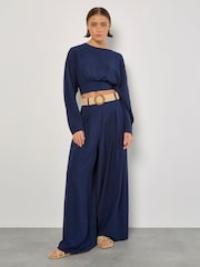 Apricot Blue Cuff Crop Open Back Batwing Top - Image 1 of 4