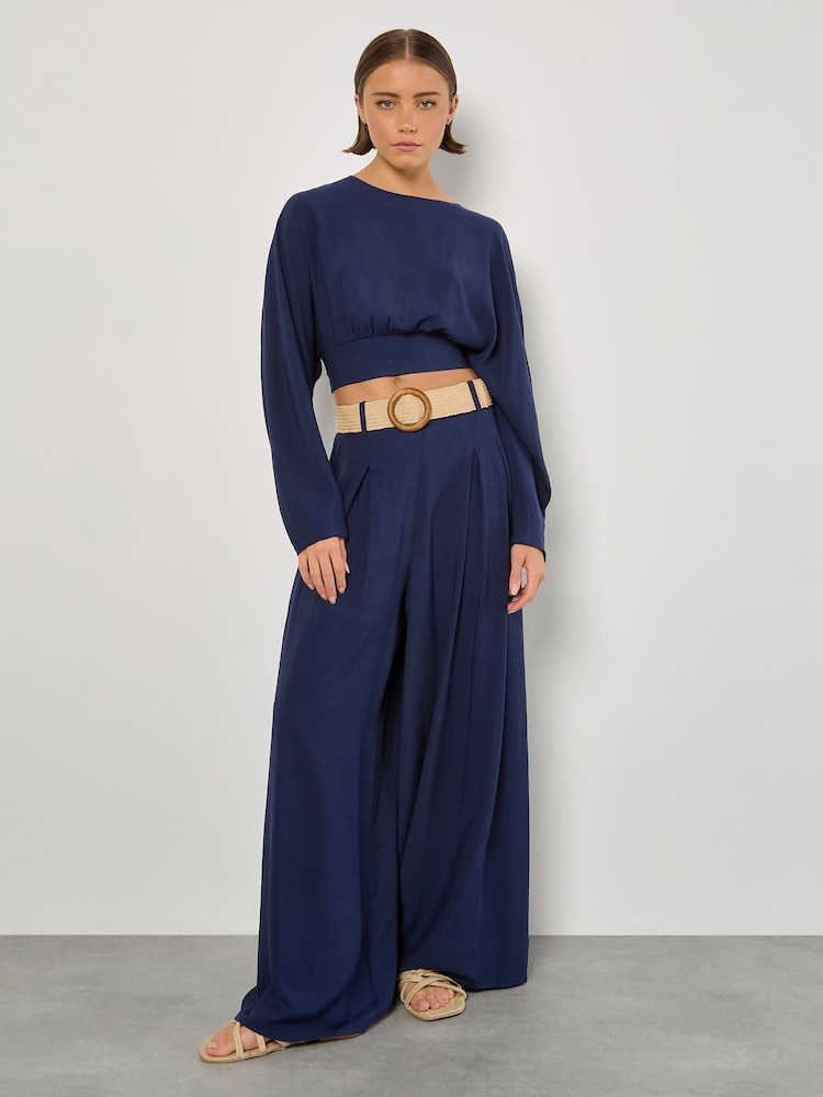 Apricot Blue Cuff Crop Open Back Batwing Top - Image 1 of 4