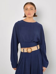 Apricot Blue Cuff Crop Open Back Batwing Top - Image 2 of 4