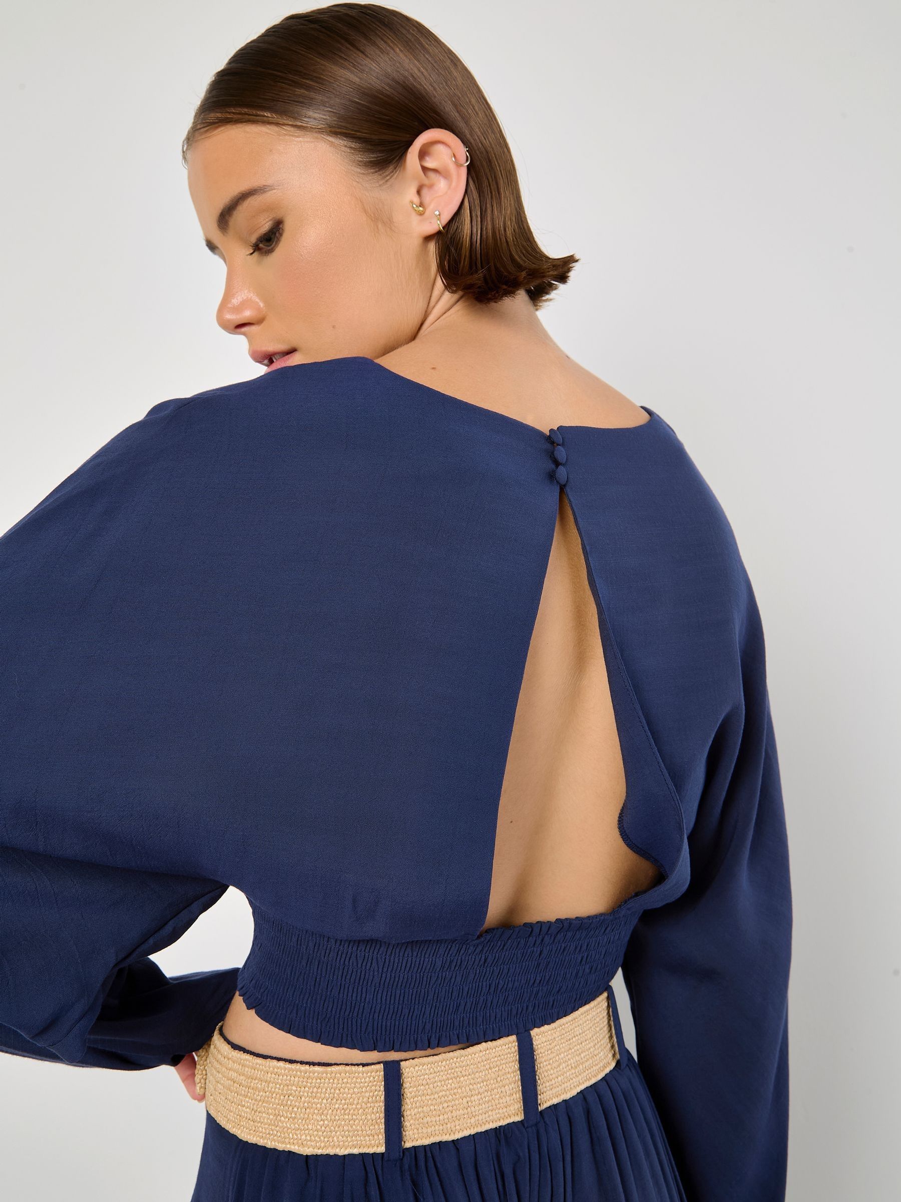 トップス lgb129 Buy Apricot Blue Cuff Crop Open Back Batwing Top from Next Japan