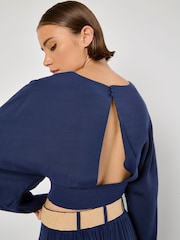 Apricot Blue Cuff Crop Open Back Batwing Top - Image 3 of 4