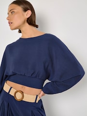 Apricot Blue Cuff Crop Open Back Batwing Top - Image 4 of 4