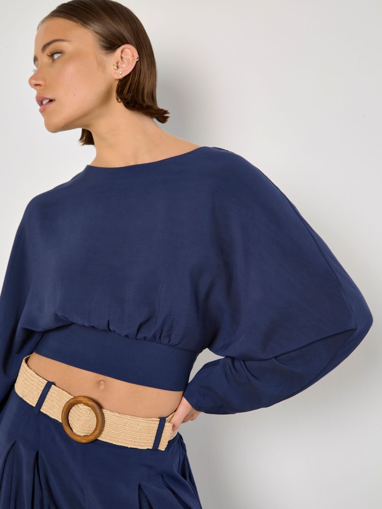 Apricot Blue Cuff Crop Open Back Batwing Top - Image 4 of 4 Apricot Blue Cuff Crop Open Back Batwing Top - Image 4 of 4