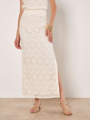 Apricot White Tile Crochet Maxi Skirt - Image 1 of 4
