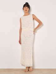 Apricot White Tile Crochet Maxi Skirt - Image 2 of 4