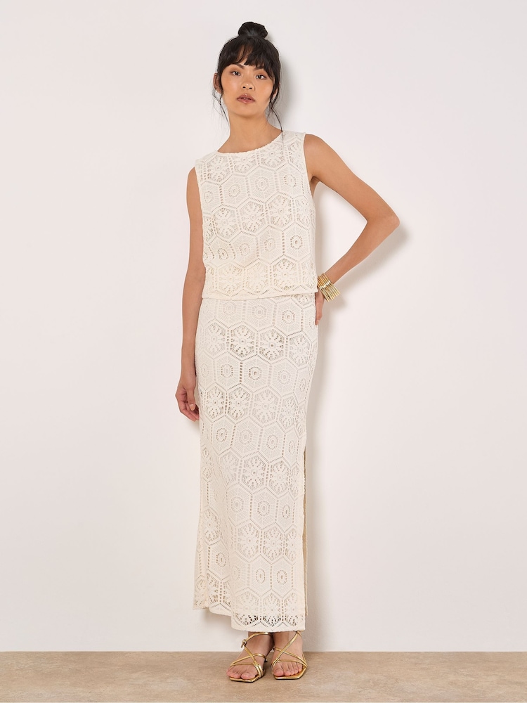 Apricot White Tile Crochet Maxi Skirt - Image 2 of 4 Apricot White Tile Crochet Maxi Skirt - Image 2 of 4