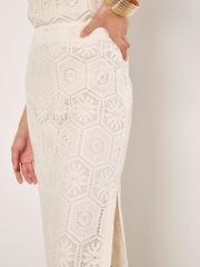 Apricot White Tile Crochet Maxi Skirt - Image 3 of 4