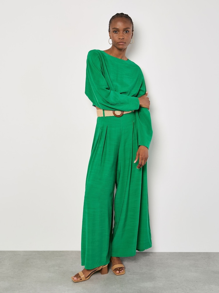 Apricot Green Cuff Crop Open Back Batwing Top - Image 1 of 4