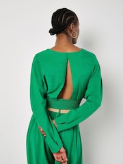 Apricot Green Cuff Crop Open Back Batwing Top - Image 2 of 4