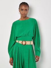 Apricot Green Cuff Crop Open Back Batwing Top - Image 3 of 4