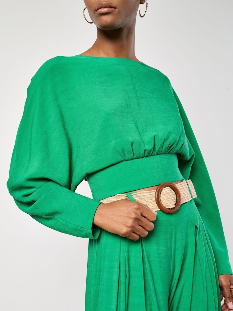 Apricot Green Cuff Crop Open Back Batwing Top - Image 4 of 4