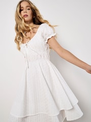 Apricot White Eyelet Embroidered Milkmaid 100% Cotton Dress - Image 1 of 4