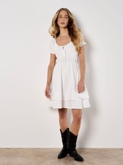 Apricot White Eyelet Embroidered Milkmaid 100% Cotton Dress - Image 2 of 4