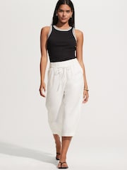 White Tie Waist Linen Blend Culottes - Image 1 of 8