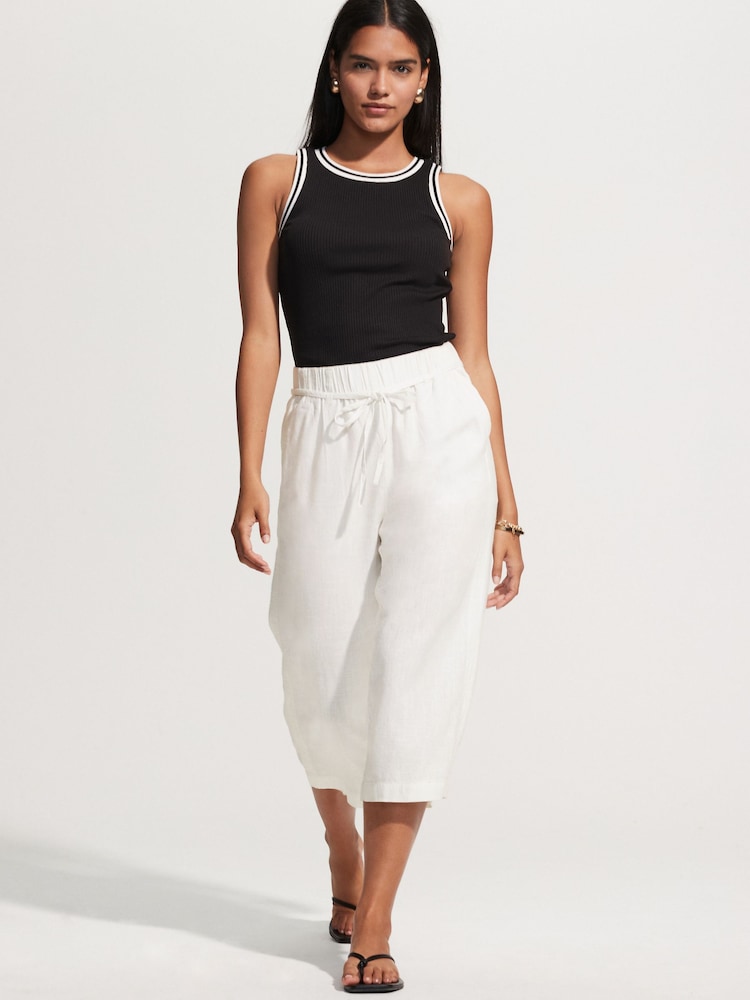 White Tie Waist Linen Blend Culottes - Image 1 of 8