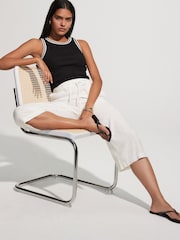 White Tie Waist Linen Blend Culottes - Image 2 of 8