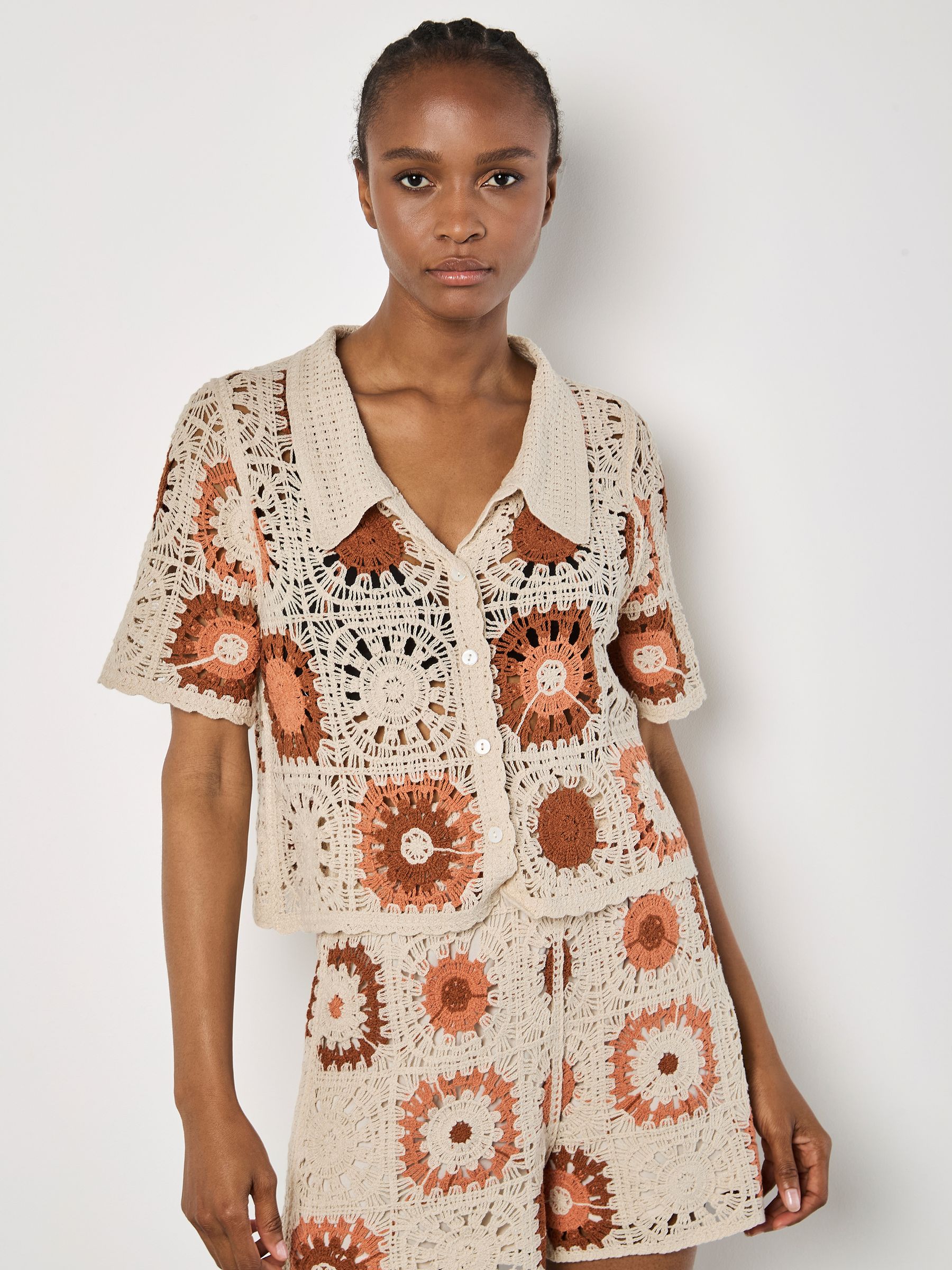 Buy Apricot Natural Crochet Squares Collar Jumper Top from the