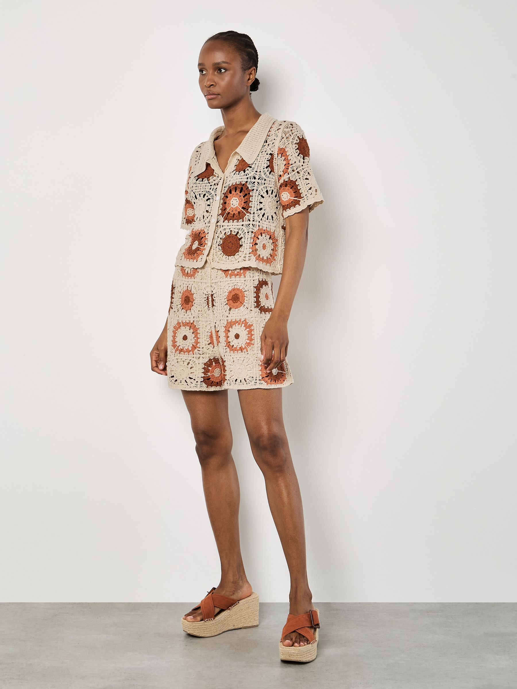 Buy Apricot Natural Crochet Squares Collar Jumper Top from the