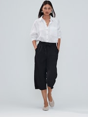 Black Tie Waist Linen Blend Culottes - Image 1 of 9