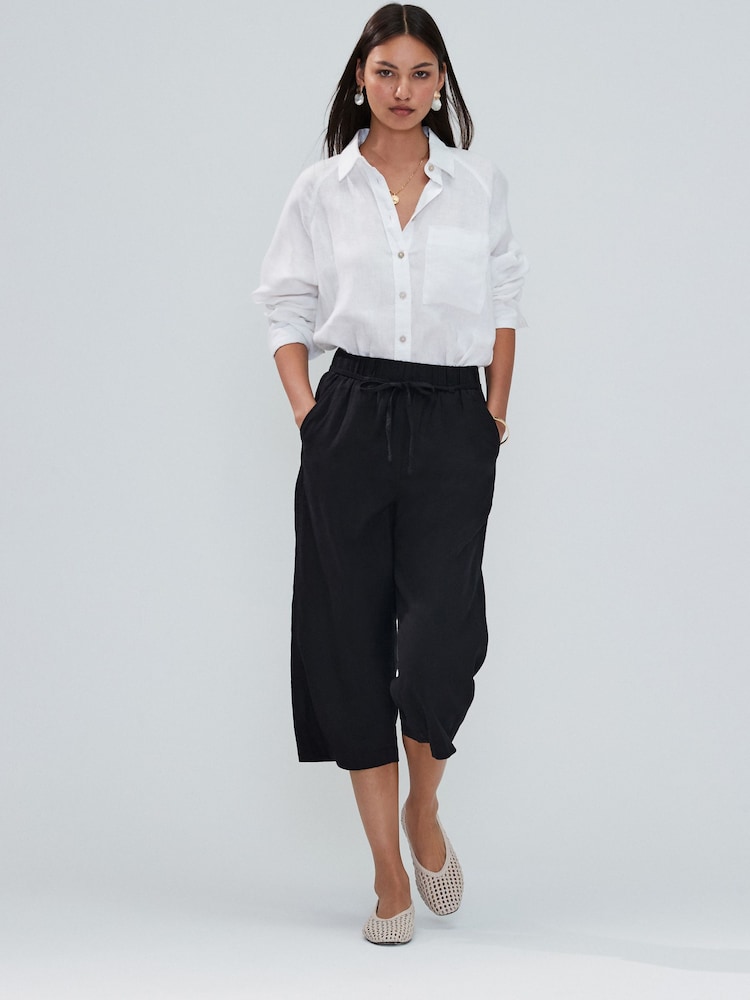 Black Tie Waist Linen Blend Culottes - Image 1 of 9