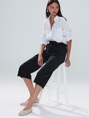 Black Tie Waist Linen Blend Culottes - Image 2 of 9