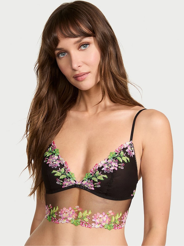 Victoria's Secret Black Wisteria Embroidery Triangle Bra Top - Image 1 of 2