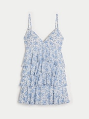 Hollister Blue V-Neck Open Back Ruffle Babydoll Mini Dress - Image 4 of 4