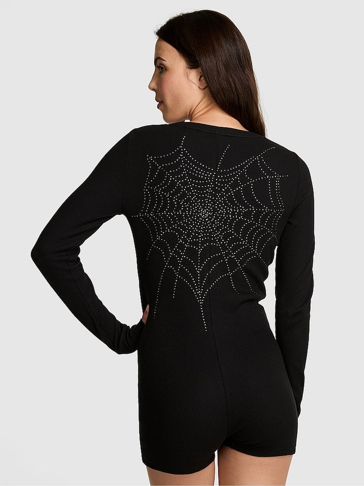 Victoria's Secret PINK Black Spiderweb Halloween Playsuit - Image 2 of 2