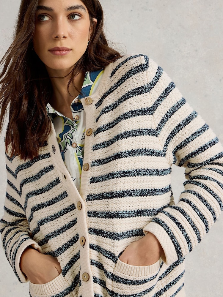White Stuff Blue Belle Stitchy 100% Organic Cotton Cardigan - Image 2 of 6