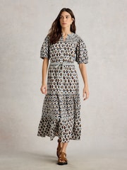 White Stuff Blue Ariel Tiered Woven 100% Organic Cotton Dress - Image 2 of 7