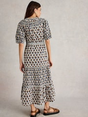 White Stuff Blue Ariel Tiered Woven 100% Organic Cotton Dress - Image 3 of 7