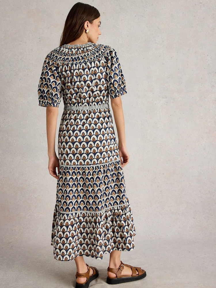 White Stuff Blue Ariel Tiered Woven 100% Organic Cotton Dress - Image 3 of 7