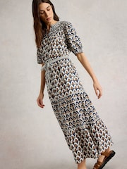 White Stuff Blue Ariel Tiered Woven 100% Organic Cotton Dress - Image 4 of 7