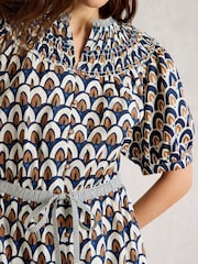 White Stuff Blue Ariel Tiered Woven 100% Organic Cotton Dress - Image 5 of 7