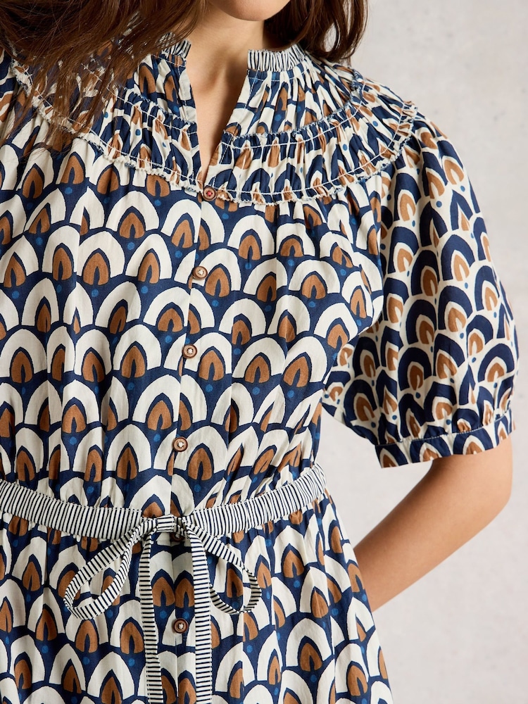 White Stuff Blue Ariel Tiered Woven 100% Organic Cotton Dress - Image 5 of 7