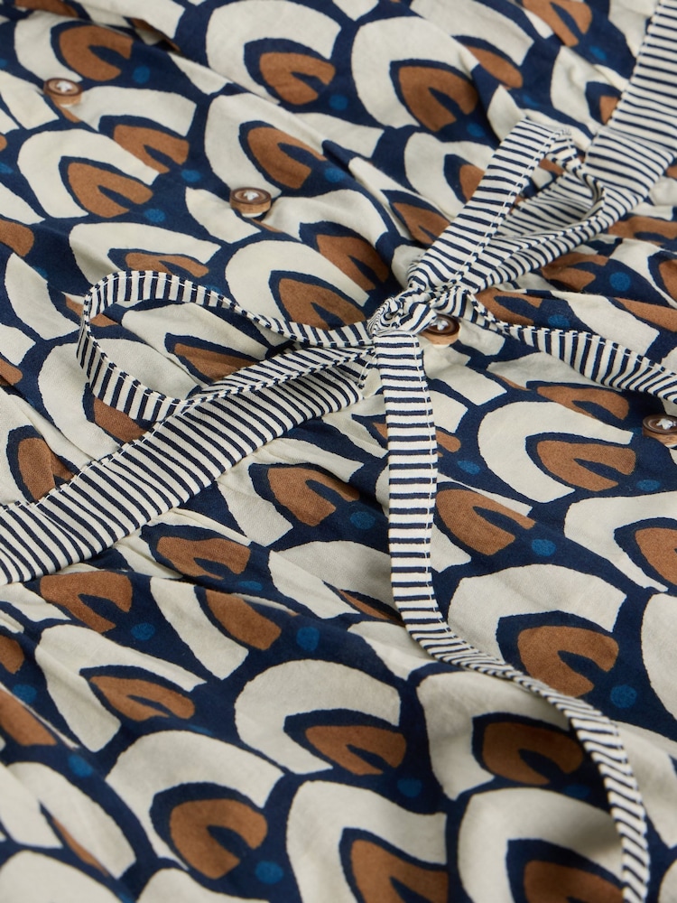 White Stuff Blue Ariel Tiered Woven 100% Organic Cotton Dress - Image 7 of 7