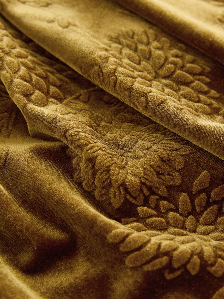 Ochre Yellow Embossed Velvet Draped Midi Skirt - Image 2 of 3 Ochre Yellow Embossed Velvet Draped Midi Skirt - Image 2 of 3